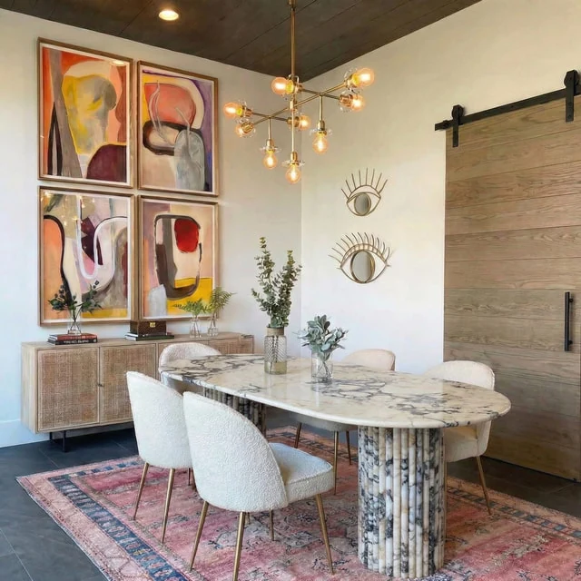 Priene Dining Table in Calacatta Viola marble: oval top with paired fluted cylindrical bases